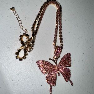 Pink butterfly necklace